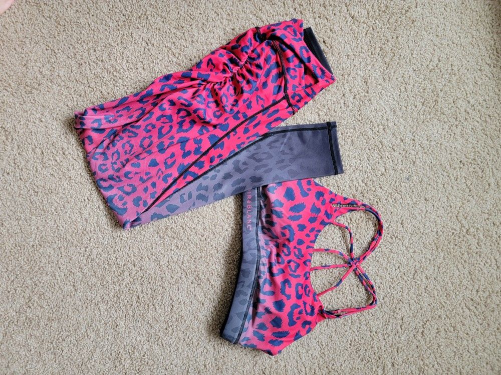 Noire Blanc Red Leopard Leggings/sport Bra Set S/M for Sale in