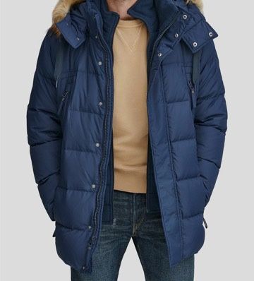 Marc New York Men's Blue Umbra Faux-Fur Hooded Parka Coat Jacket Size M $70