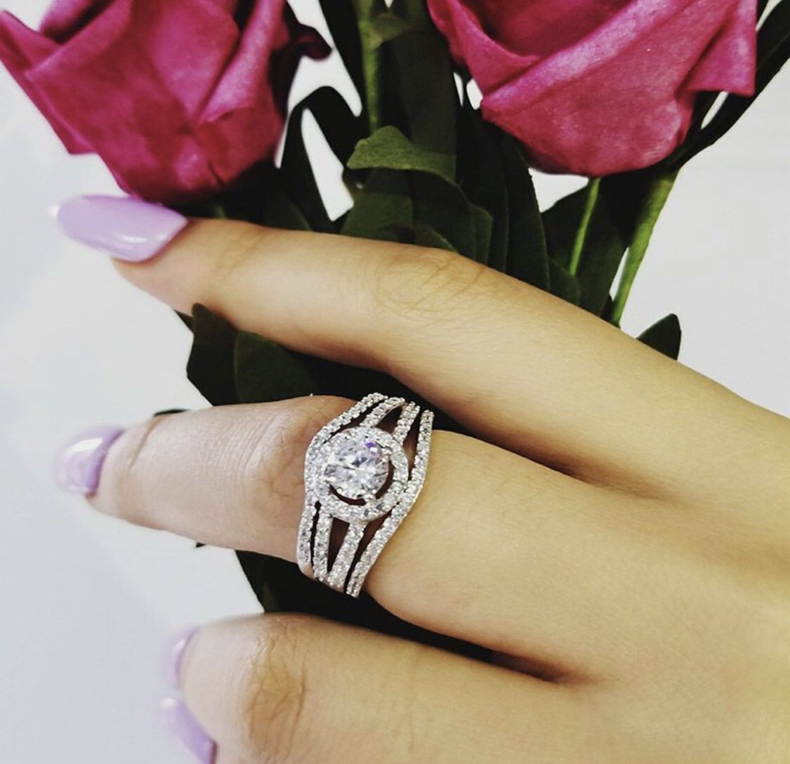 New 18 k white gold wedding ring set engagement ring wedding band