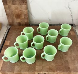 10 Vintage Jadeite Fire King Cups - 1950's Jadeite Mugs