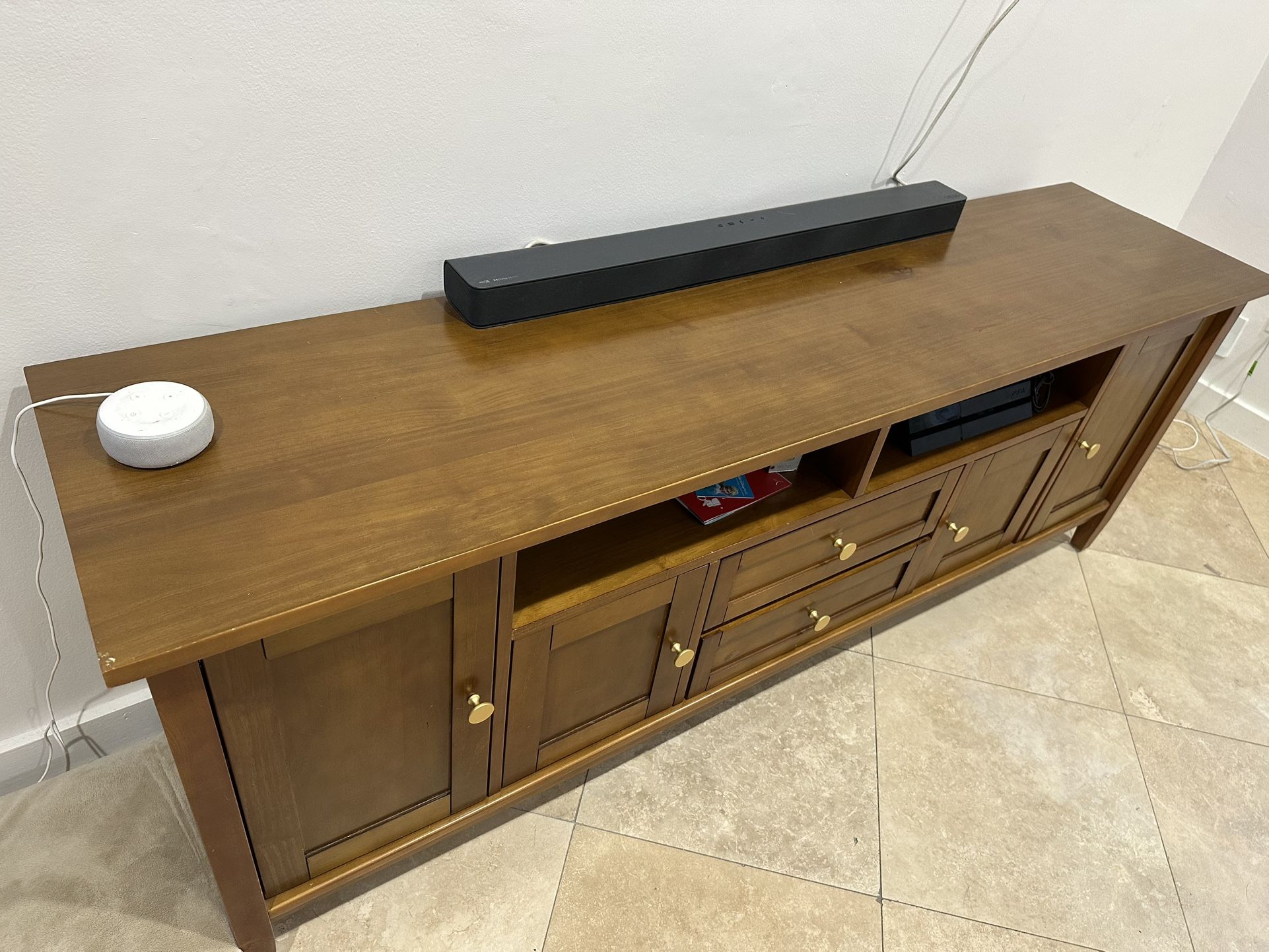Light Brown Solid Wood tv Stand With Cabinets