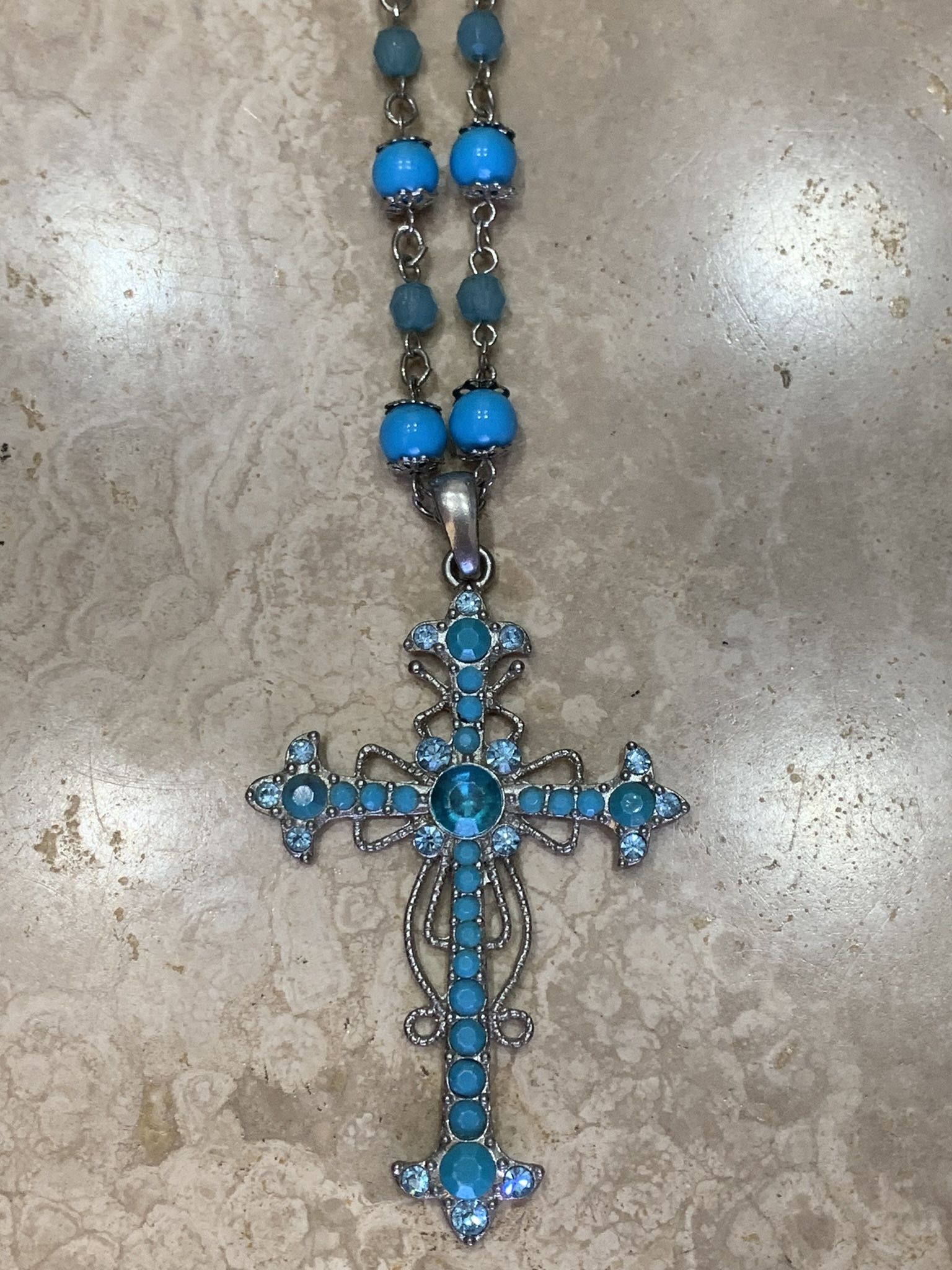 Turquoise Beaded Cross Necklace 