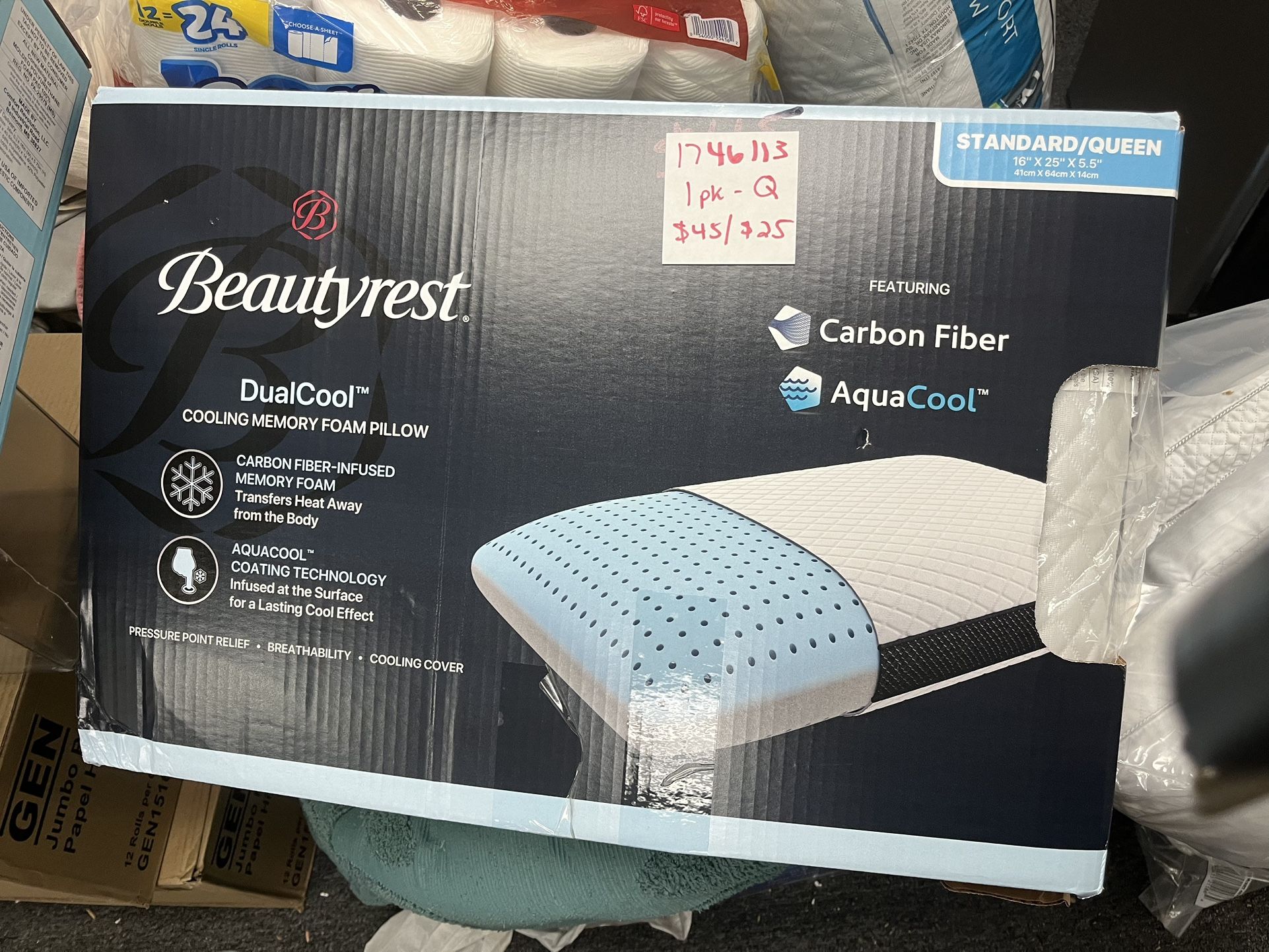 BRAND NEW - Beautyrest DualCool Carbon Fiber Memory Foam Pillow with AquaCool Technology - Standard/Queen
