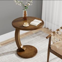 NEW Round End Table, Solid Wood C-Shaped Side Table