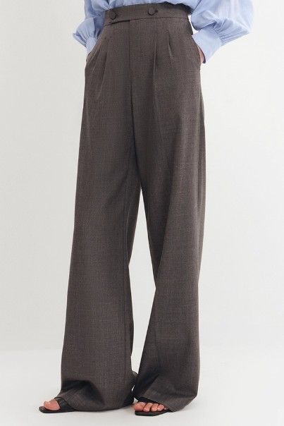Fabrique cotton-polyester soft and draping fine-spun silk and wool blended wide-leg pants for women, summer 2025
