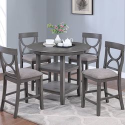 Brand New 5 Piece Counter Height Rustic Round Dining Set Barnhouse Style 