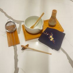Matcha Set- Spouted Bowl, Whisk, Whisk Holder, Spoon, Flower Blossom Towel, Sifter, Duck