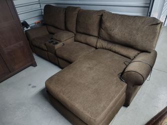 Brown Fabric Sectional Sofa with Chaise and Console