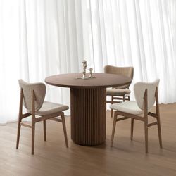 SIMTONAL Round Wood Dining Table Modern Pedestal