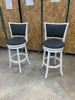 New Bar Stools Set of 2, Farmhouse 30" Bar Height Barstools, White 360° Swivel, Leather Back & Cushion, Solid Wood Legs & Footrest