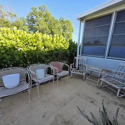 3 Vintage Metal Chairs & 2 Metal Boing Chairs