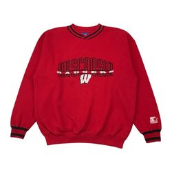 Vintage Starter Wisconsin Badgers Sweatshirt Mens Medium M Red Crewneck Pullover