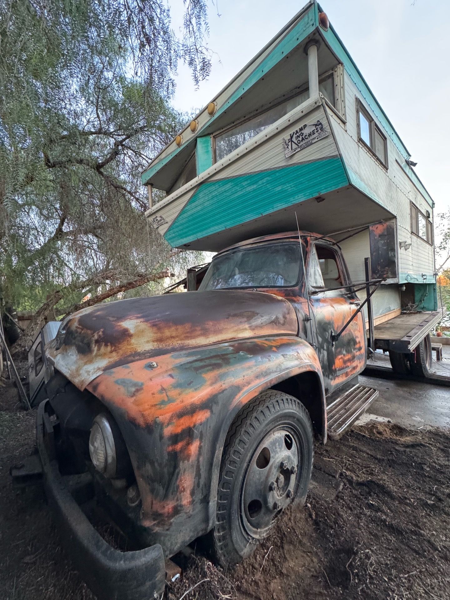 1954 Ford f500 with vintage camper