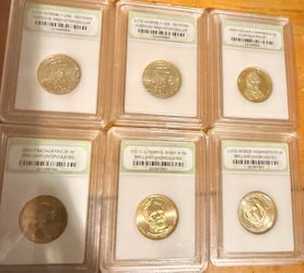 Lot of 6 Slabbed US Dollar Coins INB Certified American innovation, dollar Harrison Dea gem proof uncirculated, George Washington, uncirculated, Ulyss
