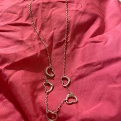 Silver Chain Necklace with Open Heart Charms