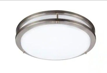 14 in. Brushed Nickel Selectable LED Round Double Ring Flush Mount 3 Color Adjustable Dimmable