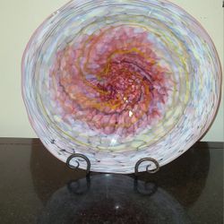 Signed Murano Art Glass Bowl – Swirled Pink, White, Yellow & Lavender – Venetian Masterwork