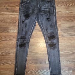 Tailored Recreation Premium Black Denim Skinny Fit Distressed Jeans
