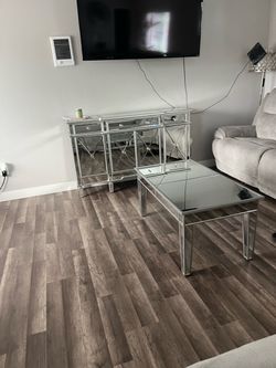 Mirrored Console and Coffee Table Set