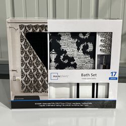 NEW 17 Piece Bath Set - Shower Curtain, Hooks, Rug