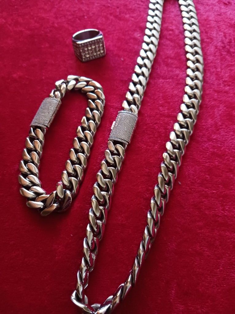 Stainless Steel CZ Set .chain,brazalet And Ring