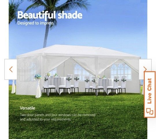 10 ft. x 20 ft. Wedding Party White Canopy Tent Outdoor Gazebo with 6 Removable Sidewalls for Backyard, Birthday Party,