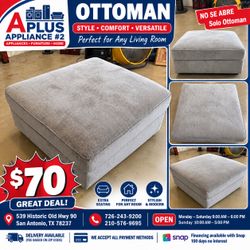 Large Light Gray Fabric Ottoman