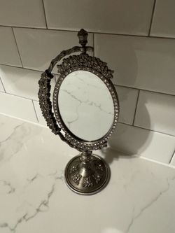 Vintage Style Floral Rhinestone Tabletop Mirror