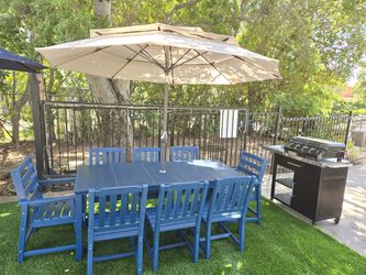 BBQ Grill Outdoor Table Chairs Umbrella