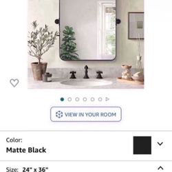 MOON MIRROR 24"x36" Matte Black Pivot Mirror for Bathroom, Metal Frame Bathroom Mirrors for Wall，Rectangle Titling Vanity Wall Mirror with Rounded Cor