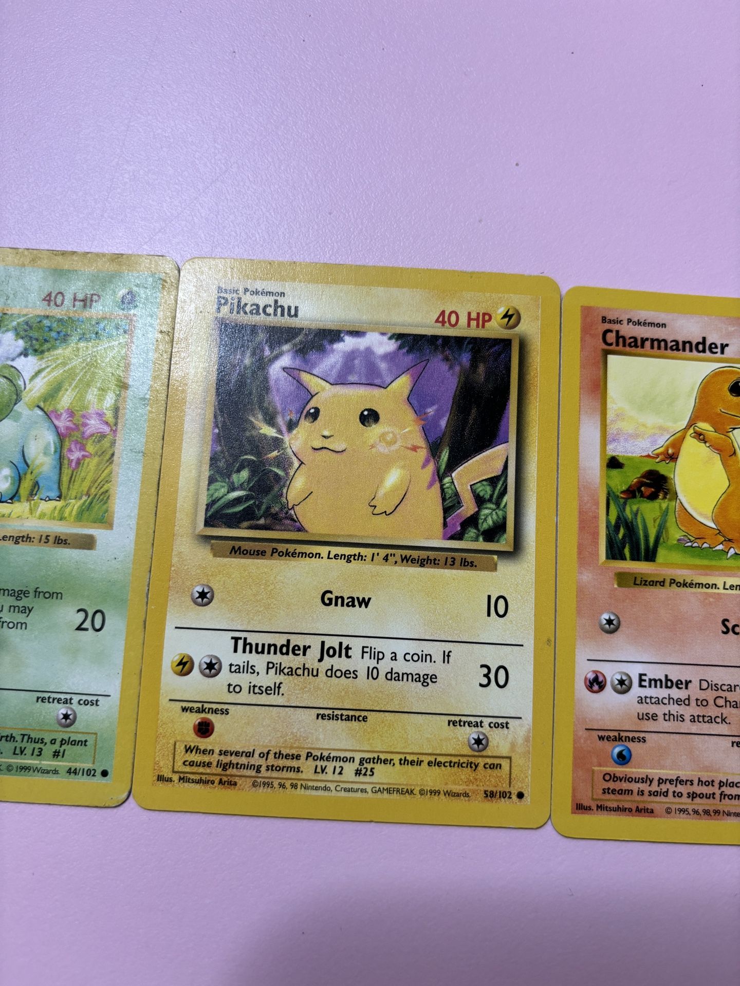1999 Pikachu, Charmander And Bulbasaur Cards