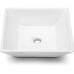 White Bathroom Vessel Sink Ceramic Vanity Art Basin Above Counter 16''x16'' Small Square Bathroom Sink Porcelain Vessel Vanity Sink