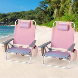 Clihome
2-Pieces Aluminum Folding Backpack Beach Chair in Pink with Pillow