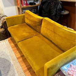 Mid Century Modern Mustard Yellow Suede/Velvet Sofa