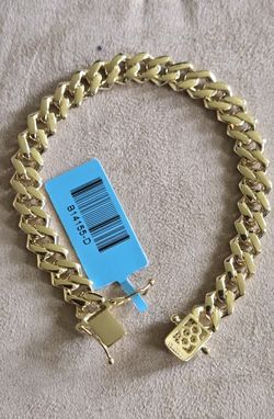 Gold Over Silver Monaco Bracelet With Moissanite Stones 7.5" 9MM