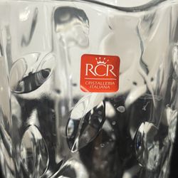 RCR cristalleria Italiana Crystal Glass Pitcher With Handle And Leaf Vine Design 