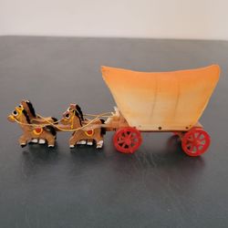 Prairie Western Wagon & Horses Vintage Wooden Toy