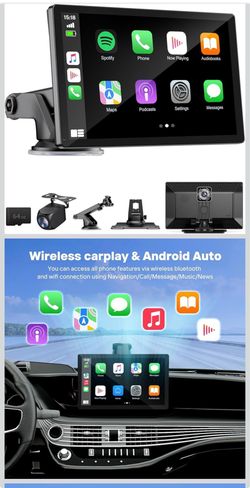 9" Wireless Apple Carplay Screen for Car with 4K Dash Cam, Portable Apple Carplay & Android Auto with 1080p Backup Camera DVR, Voice Control/GPS Navig
