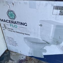 MaceratingFlo Compact Rear Outlet Toilet White 2-Piece 16.5 in. Round Bowl & 1.6 GPF Single Flush, 7" Rough-In, Two Extension Pipes