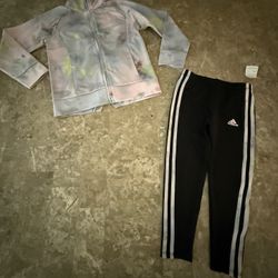 Adidas Girls Sz 5 2- Piece Set Multicolor Full Zip Jacket Black Pants