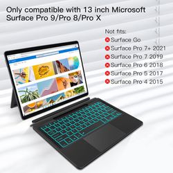 XIWMIX Type Cover for Microsoft Surface Pro 9/Pro 8/Pro X 13 Inch, Portable Bluetooth 5.1 Wireless 7-Color Backlit Surface Pro 9/8/X Keyboard with Tou