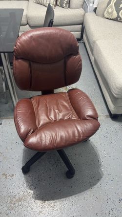 Brown Leather Office Chair with Casters