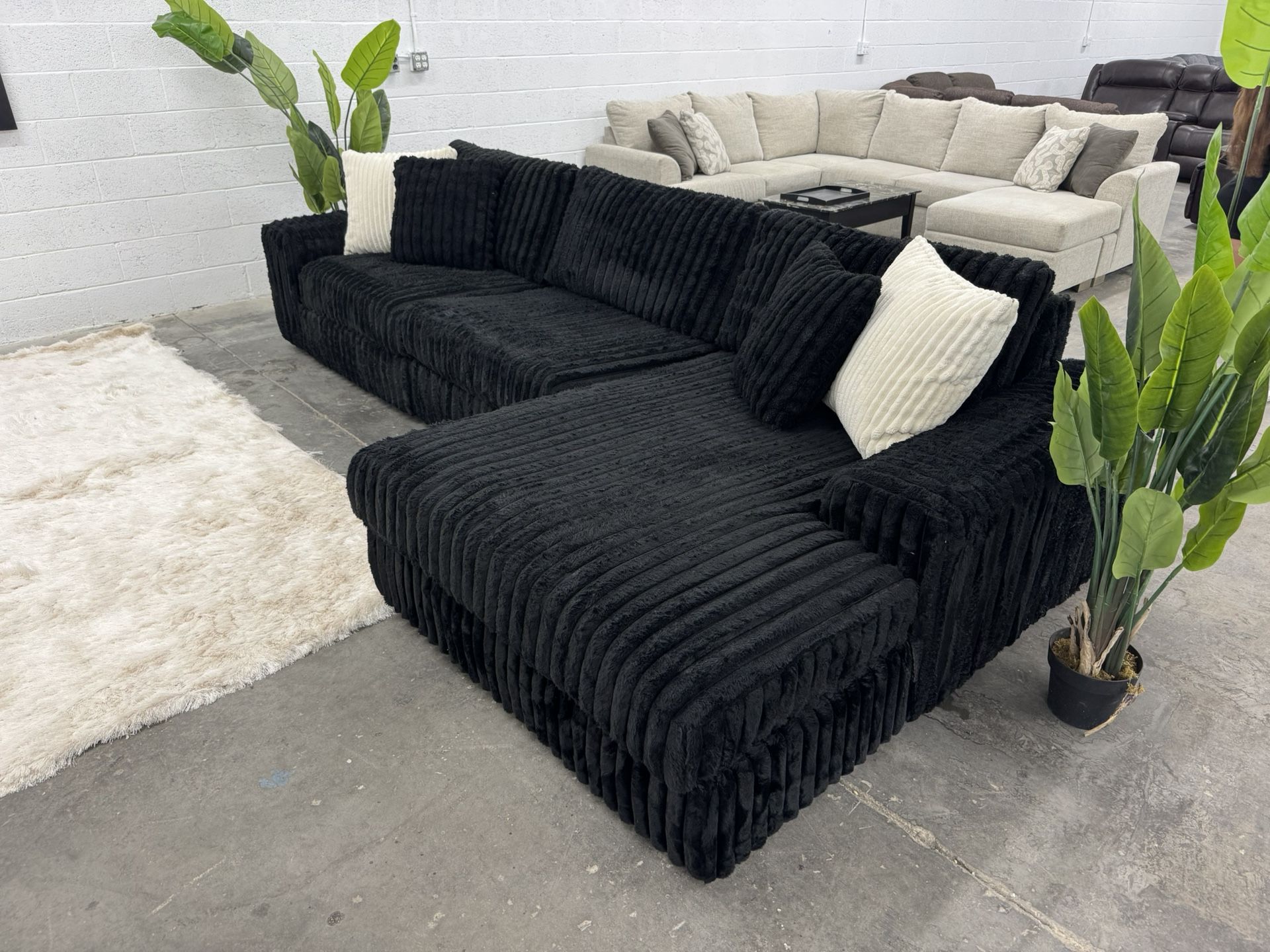 Free Delivery* Like New Black Corduroy Sectional Sofa w/ Chaise! #SofaKingLV Couch Couches Grey Gray Sectional Corduroy Recliners