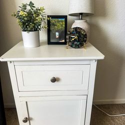White Nightstand with Drawer + Cabinet