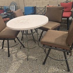 $900 BIG ARIZONA IRON SWIVEL BARSTOOLS WITH SUNBRELLA CUSHIONS AND TABLE 