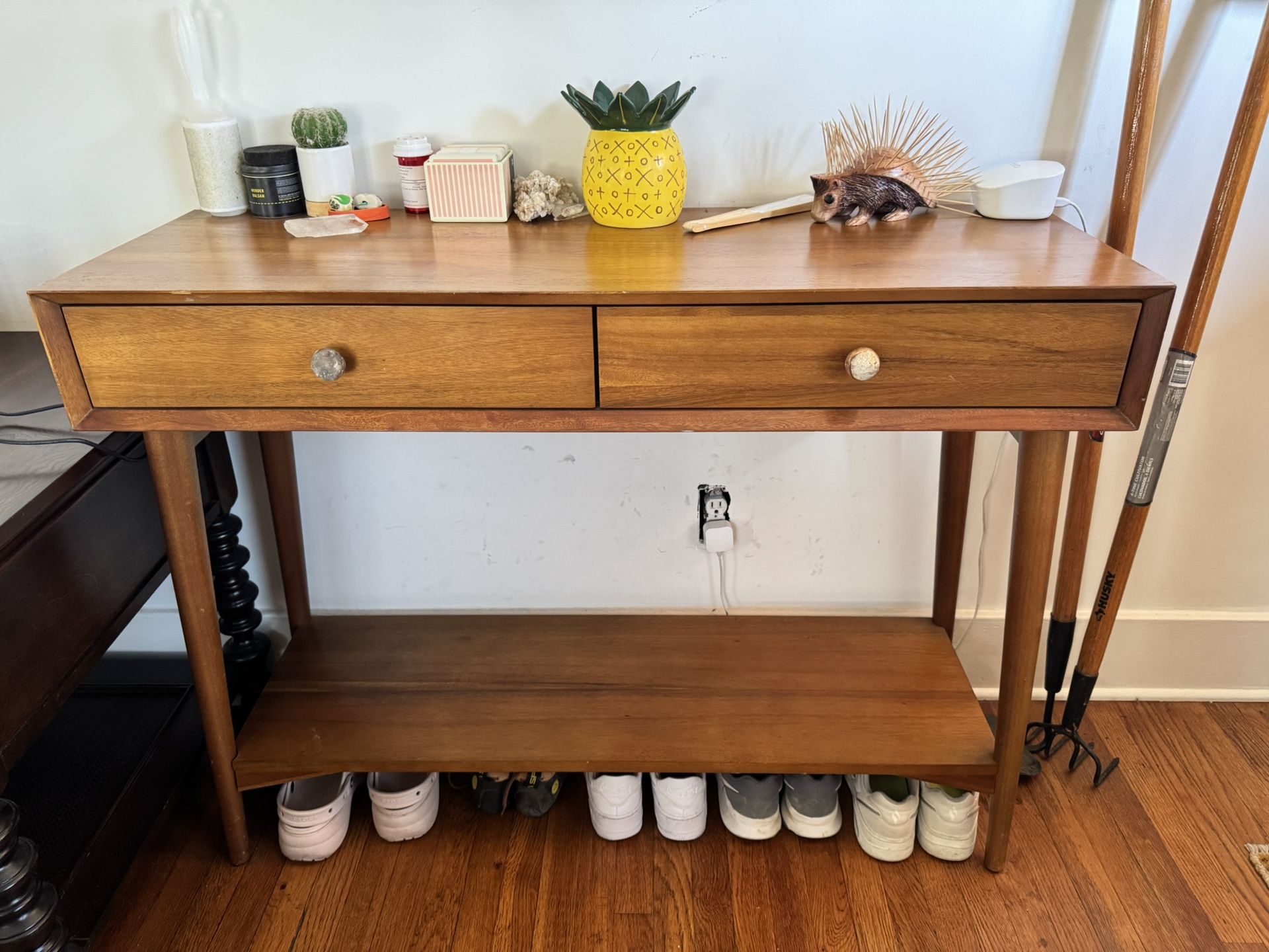Mid Century Modern West Elm Console in acorn with Crystal Rock Handles