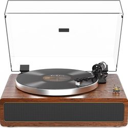 Turntable Record Player with Built-in Speakers, Vinyl Record Player Support Bluetooth Playback Auto Stop 33&45 RPM Speed RCA Line Out AUX in All-in-on