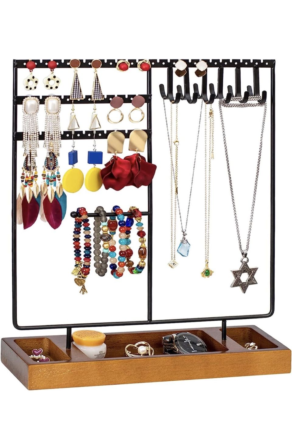 Necklace Holder Stand Earring Holder Jewelry Organizer Holder for Earring Necklace Bracelets Watches and Rings, Black Earring Display Stand