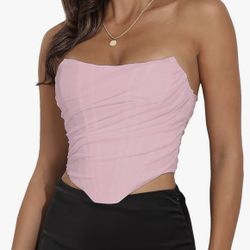 Pink Strapless Corset Bustier Crop Top