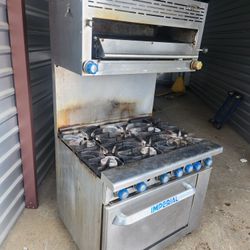 Commercial Restaurant Imperial 6 Burner Range Stove with Standard Oven  and Salamander Broiler Natural Gas Model IR6
TESTED - WORKS
